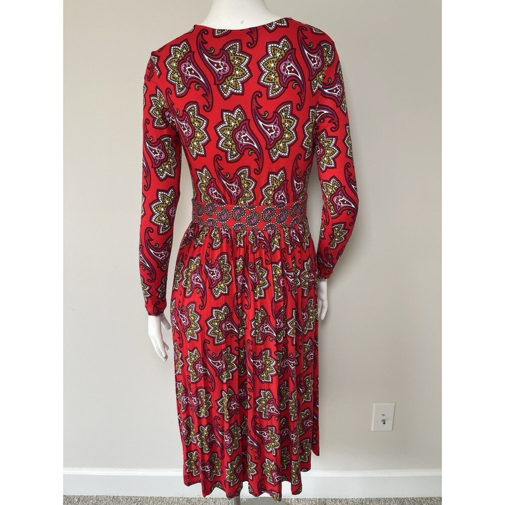 BODEN Thea Long Sleeves Jersey Knit Midi Dress Stretchy US 4P Red Paisley - Picture 7 of 13